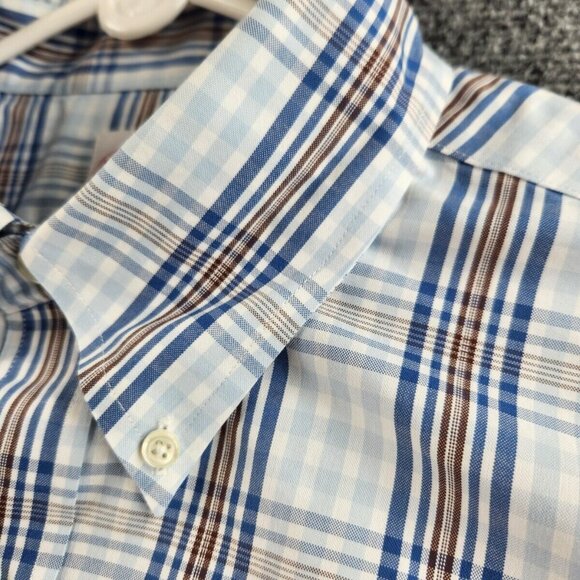 Brooks Brothers Large Blue Brown Plaid Long Sleeve Button Up Shirt Non-iron Men - Picture 8 of 16